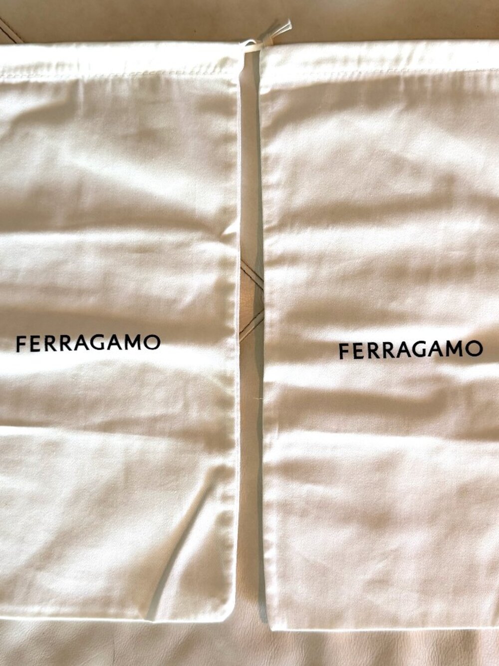 FERRAGAMO Authentic White Cotton Drawstring Dust Bags Set of 2 (16.5" x 8.5")